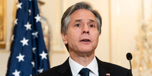 Secretary of State Antony Blinken speaks June 1, 2022, during a news conference with NATO Secretary General Jens Stoltenberg at the State Department in Washington.