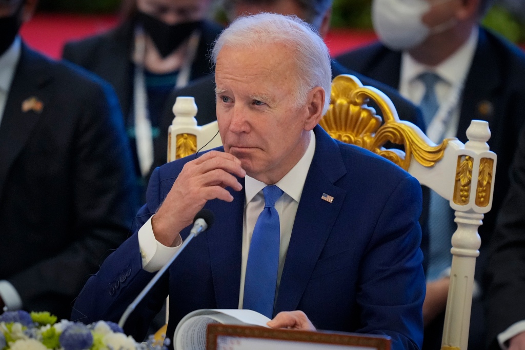 Biden listens to a speech from the Cambodian Prime Minister during the ASEAN.