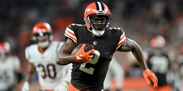 Amari Cooper, #2 of the Cleveland Browns, runs the ball during the second half of the game against the Cincinnati Bengals at FirstEnergy Stadium on Oct. 31, 2022 in Cleveland.