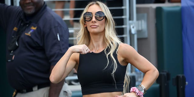 WWE wrestler Carmella dances during a timeout in the USFL game between the Birmingham Stallions and the Houston Gamblers on June 11, 2022 at Protective Stadium in Birmingham, Alabama. 