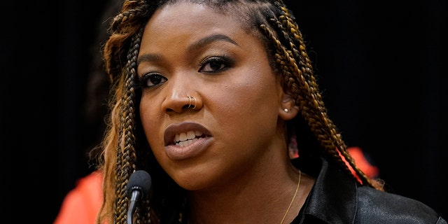 Cherelle Griner, wife of WNBA star Brittney Griner, speaks during a news conference in Chicago, July 8, 2022.