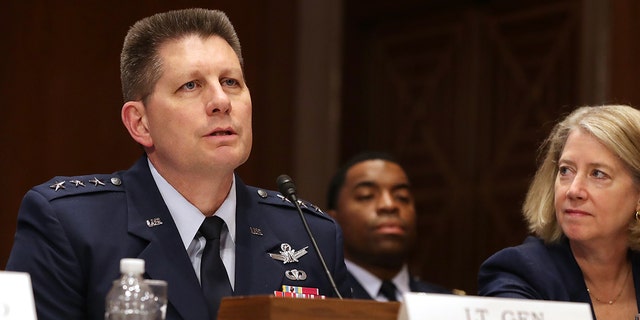 WASHINGTON, DC - MAY 14: U.S. Air Force Space Command Vice Commander Lt. Gen. David Thompson, left, and retired Air Force Col. Pamela Melroy testify before the Senate Aviation and Space Subcommittee in the Dirksen Senate Office Building on Capitol Hill on May 14, 2019 in Washington, D.C. In the wake of then-President Trump's orders to create a military Space Force, NASA Administrator Jim Bridenstine testified about "The Emerging Space Environment: Operational, Technical, and Policy Challenges."