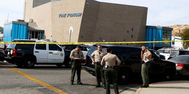 Sheriffs work at Saugus High School where a shooting took place in Santa Clarita on Nov. 14, 2019. 