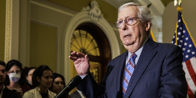 Senate Minority Leader Mitch McConnell, a Republican from Kentucky, speaks during a news conference following the weekly Republican caucus luncheon on Sept. 28, 2022.