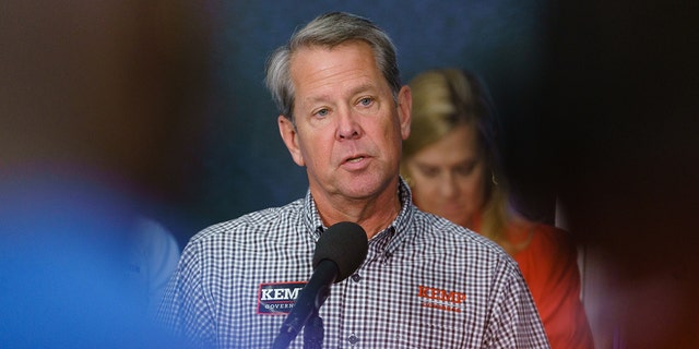 Republican Gov. Brian Kemp speaks at a press conference on Nov. 7, 2022, in Atlanta.