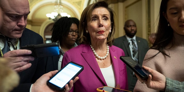 U.S. House Speaker Nancy Pelosi, D-Calif., talks to reporters at the U.S. Capitol on November 14, 2022 in Washington, DC. 