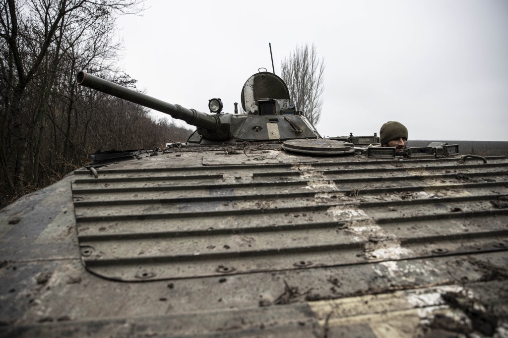 An armored vehicle of Ukrainian army is seen in Bakhmut, Donetsk, Ukraine on November 26, 2022.