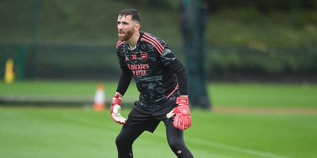 Matt Turner of Arsenal during a training session at London Colney on October 26, 2022 in St Albans, England. 