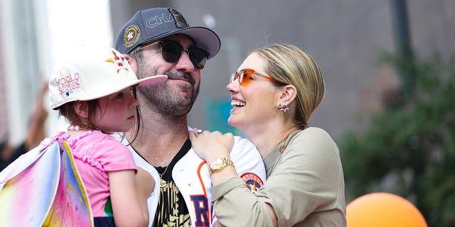 Justin Verlander and wife Kate Upton participate in the World Series parade on Nov. 7, 2022, in Houston.