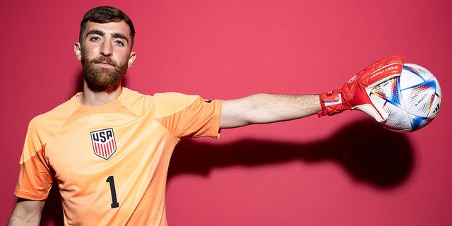 Matt Turner of United States poses during the official FIFA World Cup Qatar 2022 portrait session at  on November 15, 2022 in Doha, Qatar. 