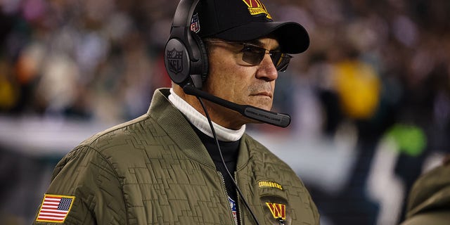 Head coach Ron Rivera of the Washington Commanders looks on against the Philadelphia Eagles during the first half at Lincoln Financial Field on November 14, 2022, in Philadelphia, Pennsylvania. 