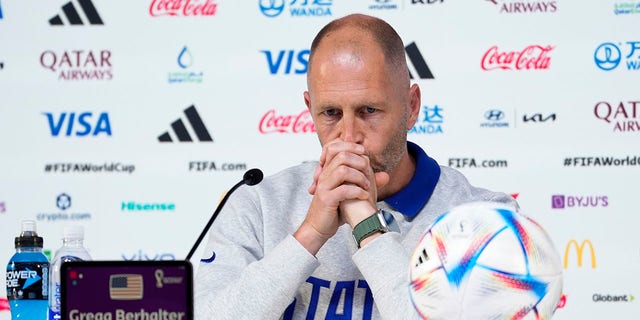 Head coach Gregg Berhalter listens during a press conference in Doha, Qatar, Monday, Nov. 28, 2022.