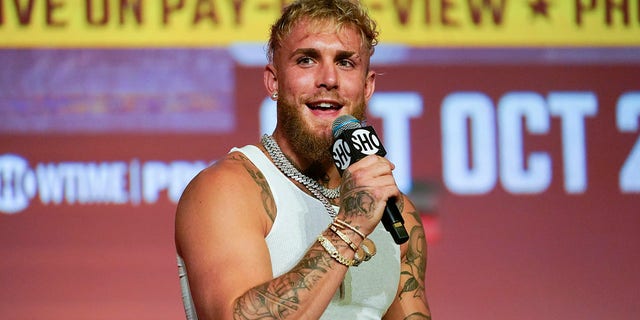 Jake Paul speaks during a news conference Monday, Sept. 12, 2022, in Los Angeles.