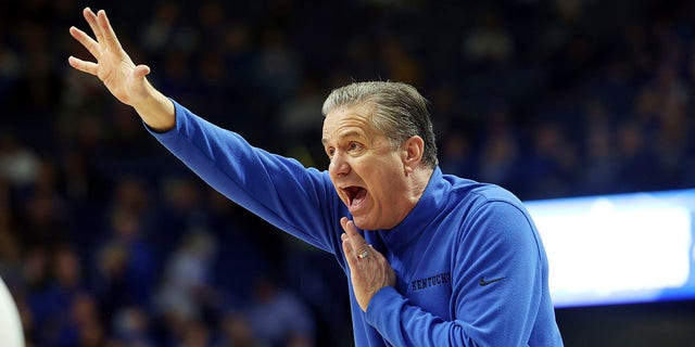 Kentucky head coach John Calipari directs his team during the second half of an NCAA college basketball game against North Florida in Lexington, Kentucky, Wednesday, Nov. 23, 2022.