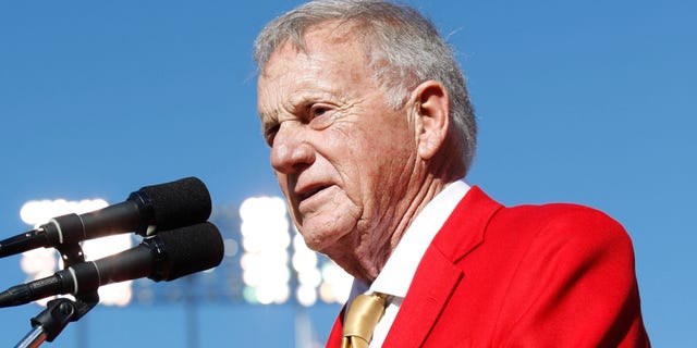 John McVay speaks after being inducted into the San Francisco 49ers Hall of Fame at halftime of the game between the 49ers and the Arizona Cardinals at Candlestick Park on Oct. 13, 2013 in San Francisco, Calif.