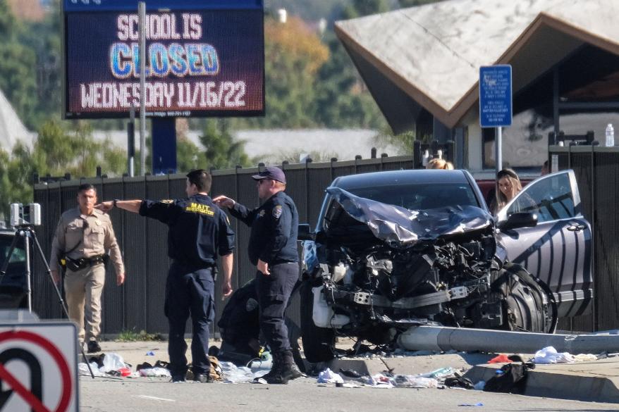 Law enforcement investigate the scene after multiple Los Angeles County Sheriff's Department recruits were injured