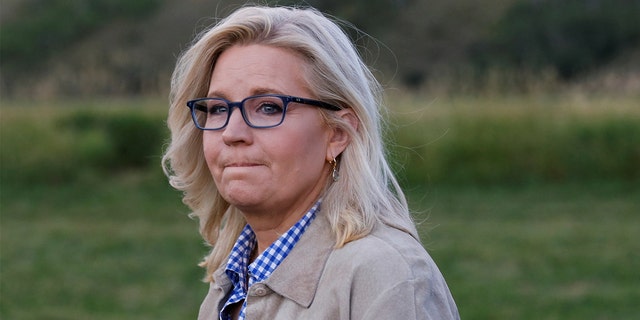 Rep. Liz Cheney looks on during her primary election night party in Jackson, Wyoming, Aug. 16, 2022.  