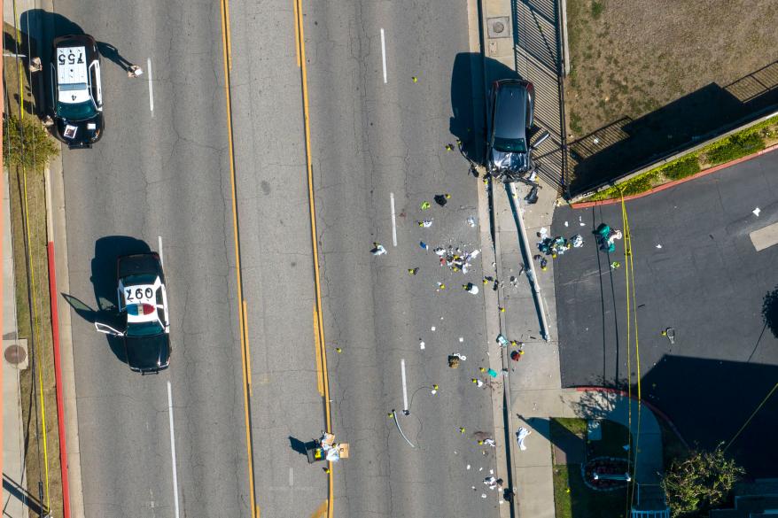 An areal view of the scene where 25 Los Angeles recruits were hit by Gutierrez while running.