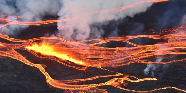 A view from Mauna Loa, the world's largest active volcano, began to erupt overnight, prompting authorities to open shelters "as a precaution" on Nov. 29, 2022, in Hawaii.