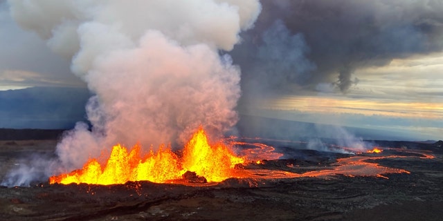 A view from Mauna Loa, the world's largest active volcano, began to erupt overnight, prompting authorities to open shelters "as a precaution" on Nov. 29, 2022, in Hawaii.