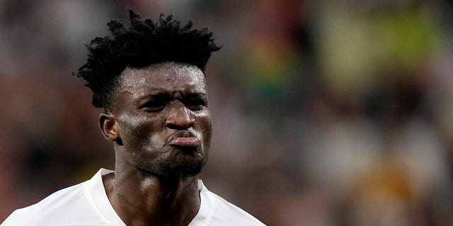 Ghana's Mohammed Kudus celebrates after scoring his side's third goal during the World Cup group H soccer match between South Korea and Ghana, at the Education City Stadium in Al Rayyan, Qatar, Monday, Nov. 28, 2022. 