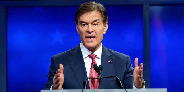 Pennsylvania Republican Senate candidate Dr. Mehmet Oz participates in a debate with his Democratic challenger, John Fetterman, on Oct. 25, 2022, in Harrisburg, Pennsylvania.