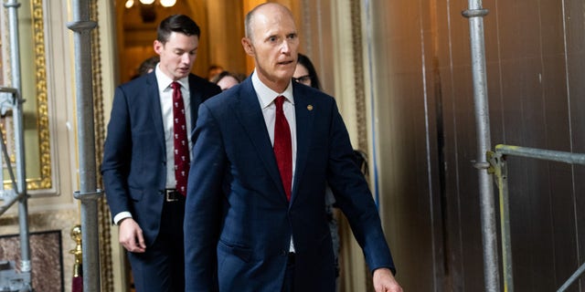 Sen. Rick Scott, R-Fla., leaves the Senate Republicans' lunch in the U.S. Capitol in Washington on Tuesday, Nov. 15, 2022. 