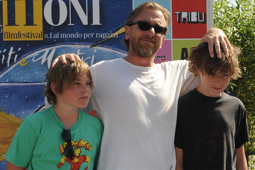 British actor Tim Roth and his sons Timothy (R) and Cormac (L) arrive at Giffoni Film Festival in Giffoni Valle Piana, near Salerno, south of Italy, on 19 July, 2008.