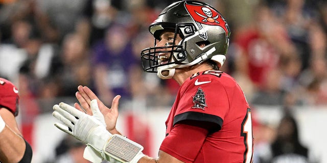 Tampa Bay Buccaneers quarterback Tom Brady reacts during the second half of an NFL football game against the Baltimore Ravens Thursday, Oct. 27, 2022, in Tampa, Fla. 