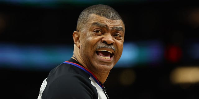 NBA referee Tony Brothers reacts during the New Orleans Pelicans against the Phoenix Suns during game two of the first round for the 2022 NBA playoffs at Footprint Center in Phoenix April 19, 2022.