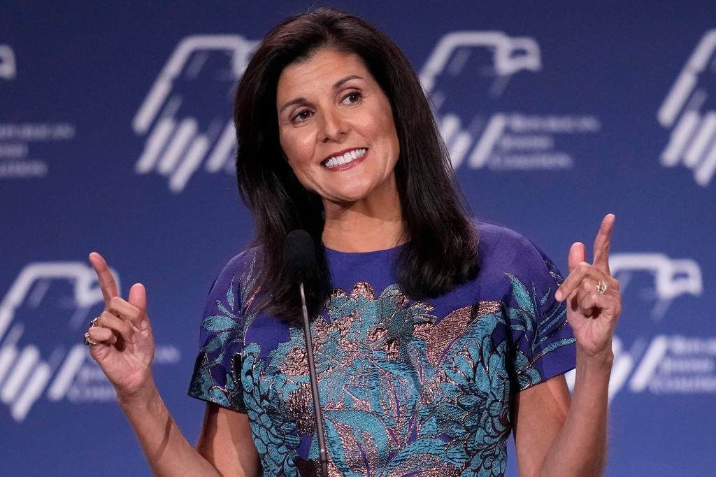 Former U.N. Ambassador Nikki Haley speaks at an annual leadership meeting of the Republican Jewish Coalition