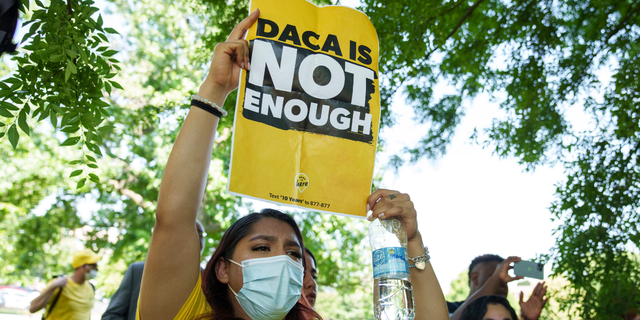 Immigration advocates rally to urge Congress to pass permanent protections for DACA recipients and create a pathway to citizenship near the U.S. Capitol June 15, 2022, in Washington, D.C. 