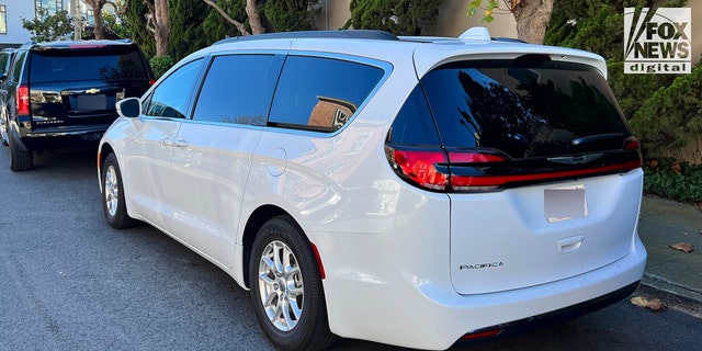 A White Chrysler Pacifica van pulled into Pelosi's garage shortly after he was released from the hospital.