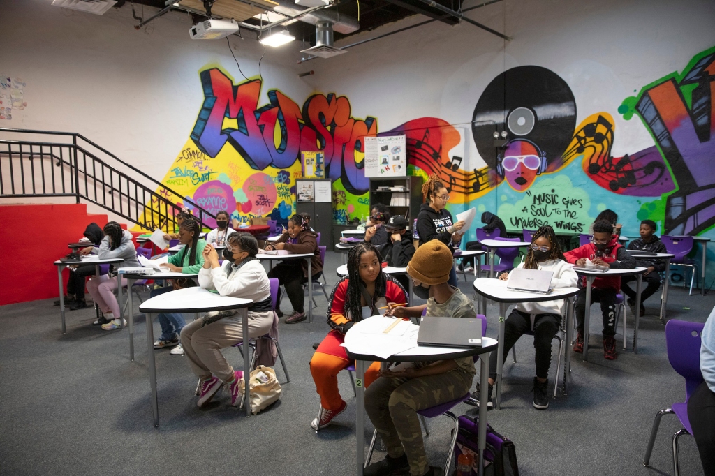 Classrooms are decorated with graffiti and include artistic tributes to Mobb Deep, A Tribe Called Quest, Miles Davis and Chaka Khan.