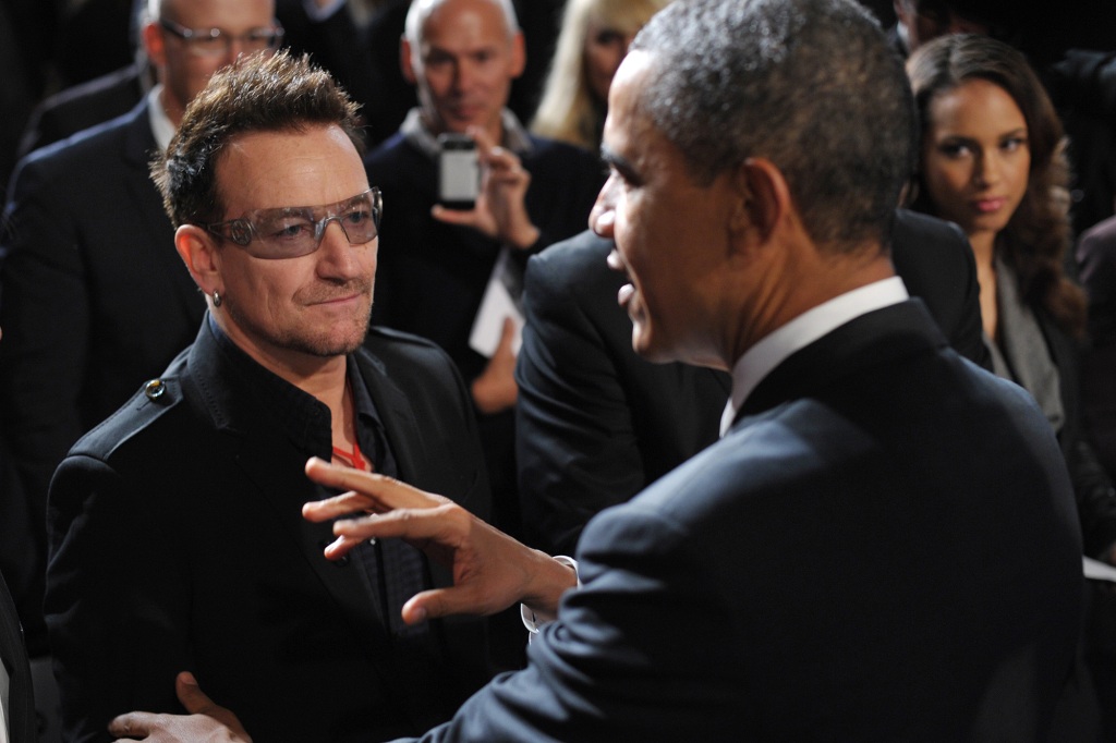 “The 44th president of the United States, he mixes cocktails; he doesn’t have too many, he’s very measured,” said Bono. 