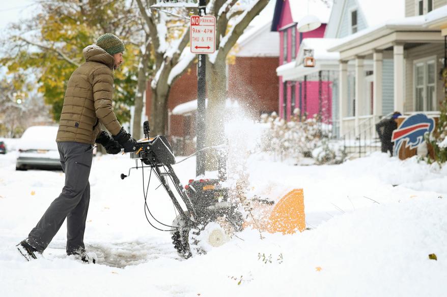 A Buffalo resident plowed their driveway during the snowstorm.