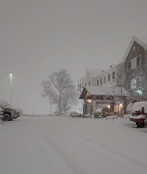 A picture of a street in Buffalo covered in snow.