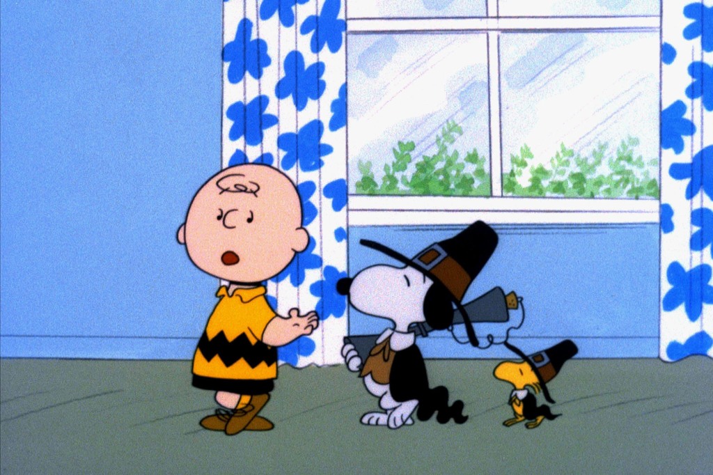Charlie Brown, Snoopy, and Woodstock in "A Charlie Brown Thanksgiving." 