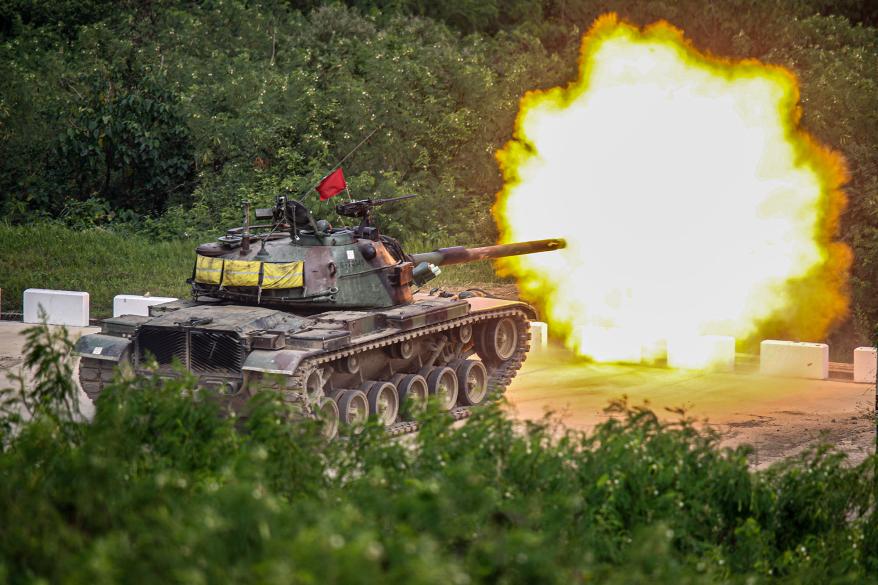 A picture of a tank fire artillery during a 2-day live-fire drill.