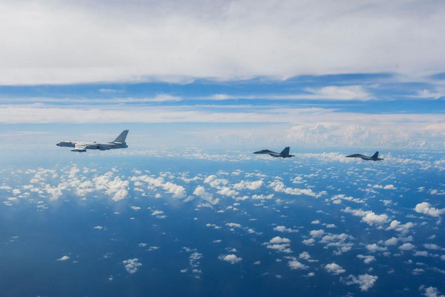 A picture of an aircraft of the Eastern Theater Command of the Chinese People's Liberation Army around the Taiwan island.