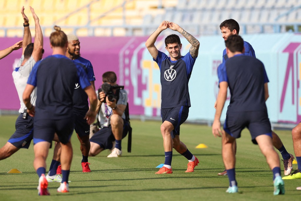 United States Training - Al Gharrafa SC Stadium, Ar-Rayyan, Qatar - November 14, 2022 Christian Pulisic of the U.S. with teammates during training. 