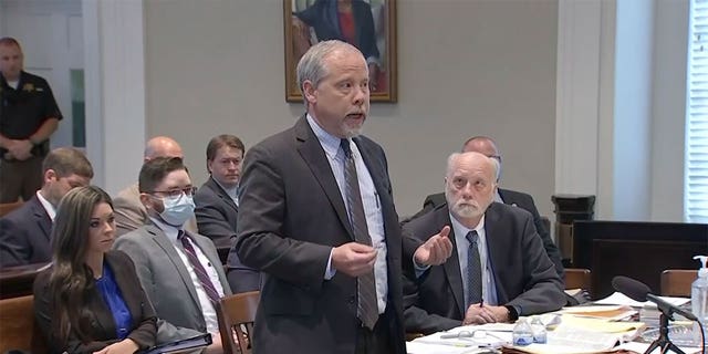 Deputy state attorney general Creighton Waters addresses the judge during a court hearing over murder evidence in the Alex Murdaugh case, 