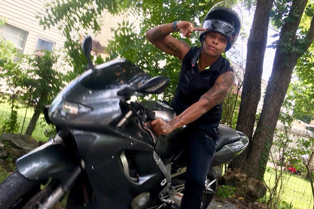 Dominique Hardwick on a motorcycle