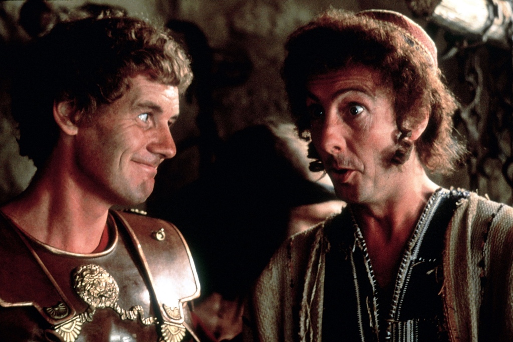 A picture of Michael Palin and Eric Idle during a performance.