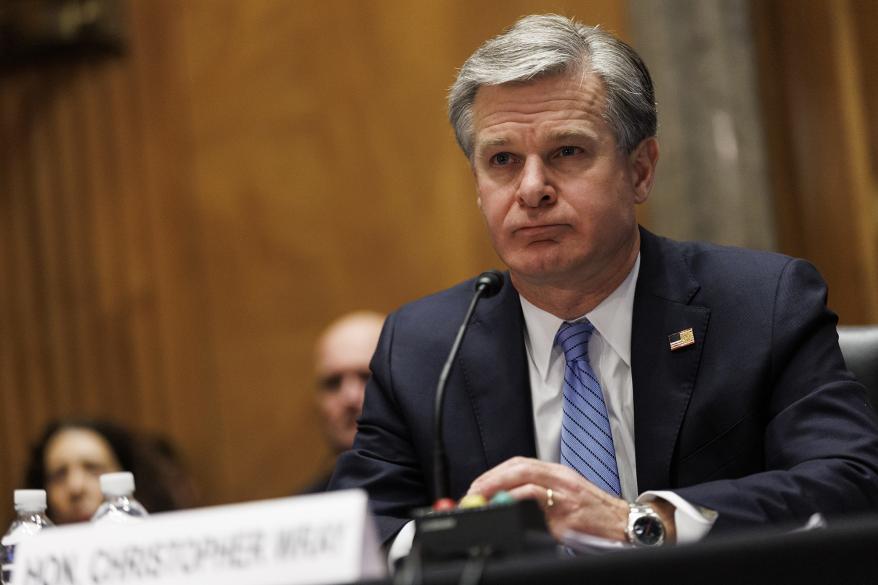 Christopher Wray testifies during a Senate hearing with the Senate Homeland Security and Governmental Affairs Committee.
