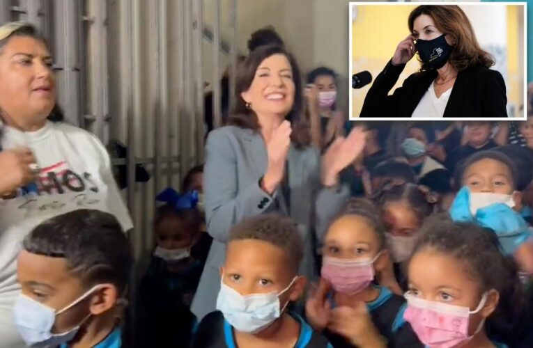 NY Gov. Kathy Hochul blasted for dancing maskless around masked school kids
