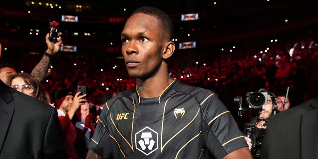 Israel Adesanya of Nigeria prepares to fight Alex Pereira of Brazil in a UFC middleweight championship bout during UFC 281 at Madison Square Garden Nov. 12, 2022, in New York City.