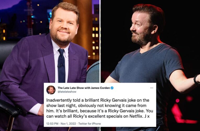 James Corden denies intentionally stealing Ricky Gervais’ joke