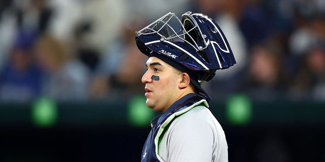 Jose Trevino of the New York Yankees catches in the eighth inning against the Toronto Blue Jays at Rogers Centre Sept. 26, 2022, in Toronto.