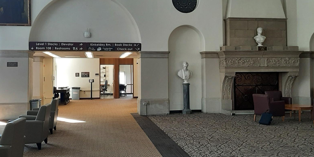 Lincoln bust in Uris Library at Cornell University.